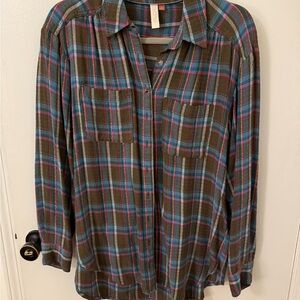 Pilcro Green and Blue Plaid Casual Shirt